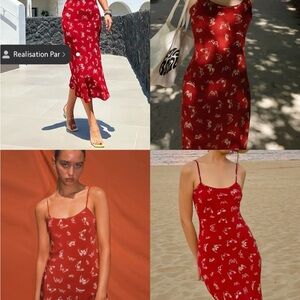 ❤️[NWOT] Realisation Par Red Cameron Midi Dress with White Butterfly Pattern